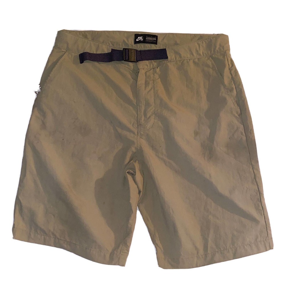 Nike SB Shorts Mens 32 Khaki‎ Beige Skate Everett Woven Belted 10" Inseam Used